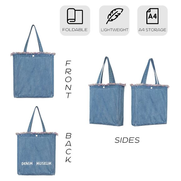 Brand New with Tag - Forest-Inspired Red Fringe Boho Denim Tote Bag for Women - Picture 3 of 8